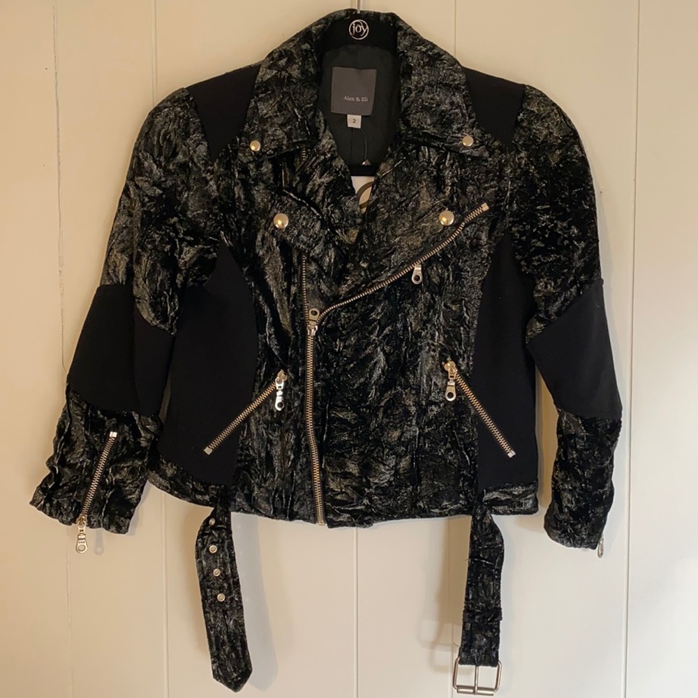 ALEX & ELI New Crush Velvet Blk Moto Jacket sz 2
